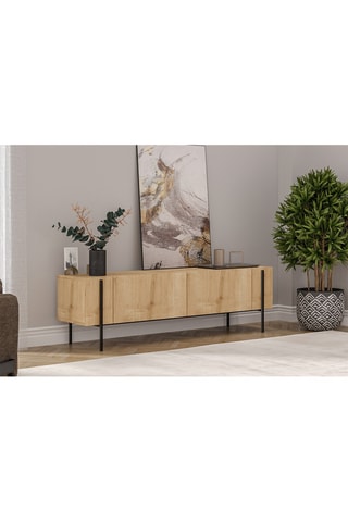 Meuble TV 2 abattants Herman - Imitation chêne