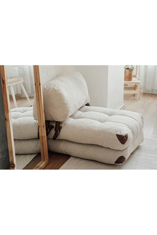 Fauteuil convertible en hêtre Fold Teddy -  Crème - Revêtement polyester