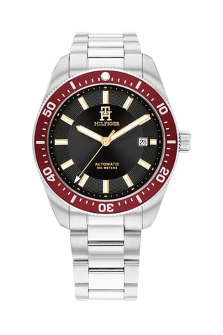 Stalen Automatische Horloge - Zilverkleurig en Bordeauxrood