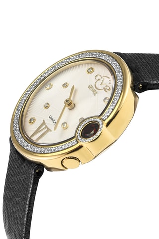 Relógio de quartzo em couro e diamantes Perugia - Cinzento-escuro e dourado