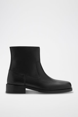 Bottines cuir bout carré - Noir