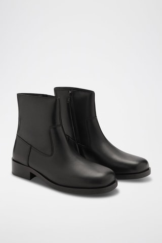 Bottines cuir bout carré - Noir