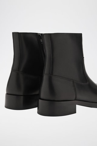 Bottines cuir bout carré - Noir
