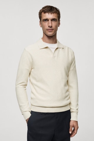 Pull-over polo structuré coton mélangé - Sable