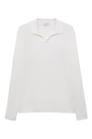 Pull-over polo maille fine côtelée - Blanc cassé
