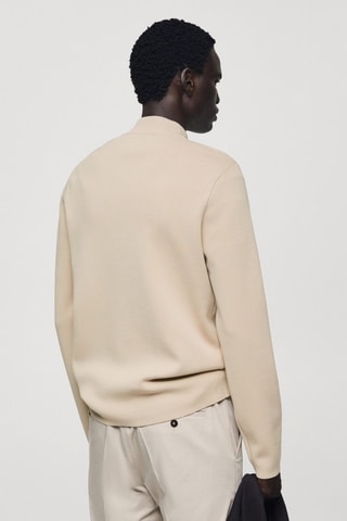 Pull-over maille moyenne col montant zippé - Beige
