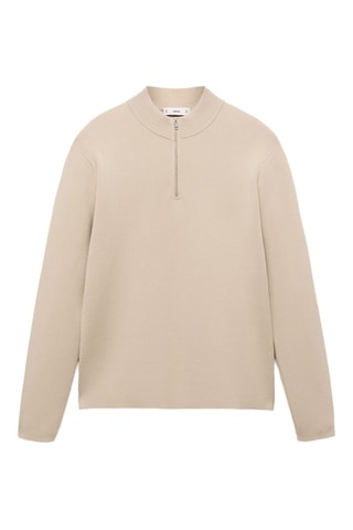 Pull-over maille moyenne col montant zippé - Beige