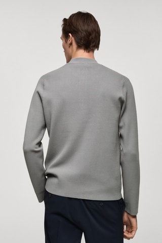 Pull-over maille moyenne col montant zippé - Gris