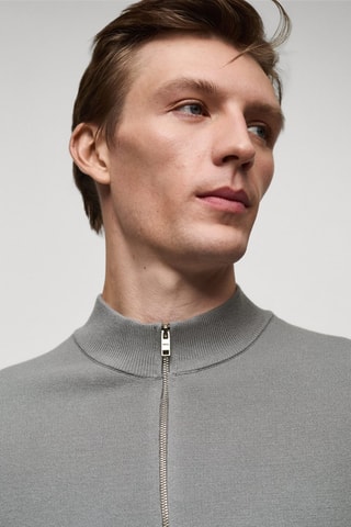 Pull-over maille moyenne col montant zippé - Gris