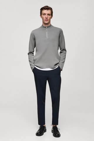 Pull-over maille moyenne col montant zippé - Gris