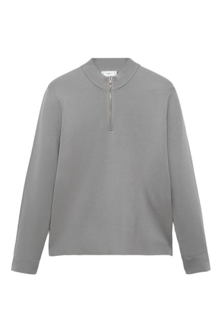 Pull-over maille moyenne col montant zippé - Gris
