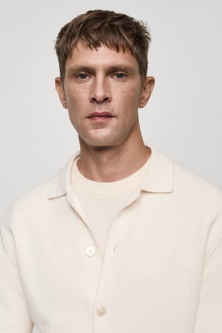 Cardigan laine maille côtelée - Blanc cassé