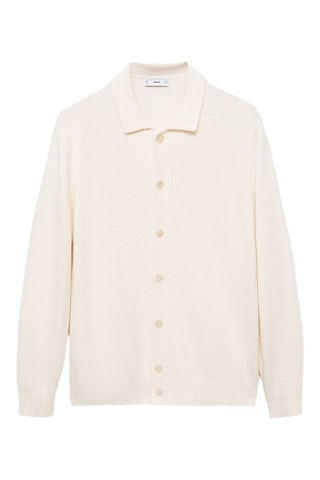 Cardigan laine maille côtelée - Blanc cassé