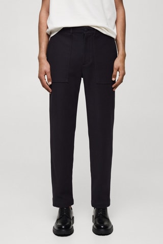 Pantalon regular-fit coton texturé - Bleu marine