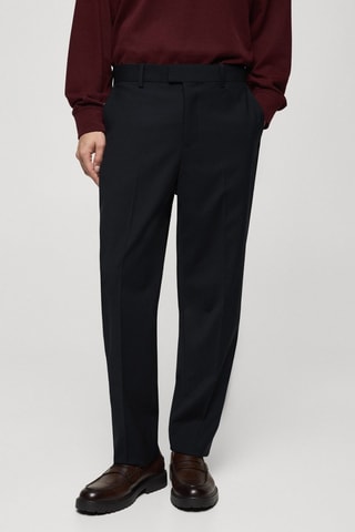 Pantalon costume laine mélangée regular-fit - Bleu marine