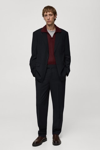 Pantalon costume laine mélangée regular-fit - Bleu marine