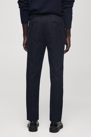 Pantalon slim fit à carreaux en coton - Bleu marine