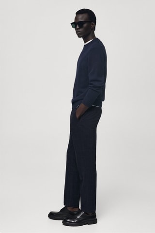 Pantalon slim fit à carreaux en coton - Bleu marine