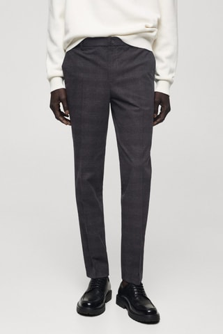 Pantalon slim-fit coton carreaux écossais - Gris foncé chiné
