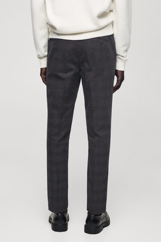 Pantalon slim-fit coton carreaux écossais - Gris foncé chiné