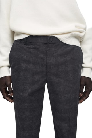 Pantalon slim-fit coton carreaux écossais - Gris foncé chiné