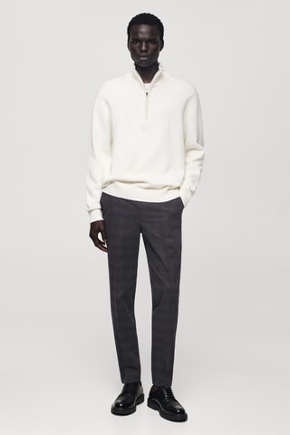 Pantalon slim-fit coton carreaux écossais - Gris foncé chiné