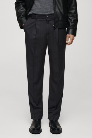 Pantalon regular-fit pinces - Gris foncé chiné