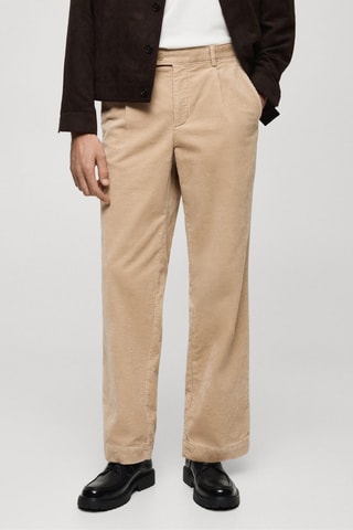 Pantalon velours côtelé pinces straight-fit - Beige