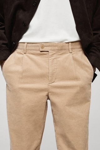 Pantalon velours côtelé pinces straight-fit - Beige