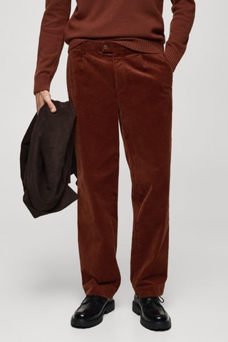 Pantalon velours côtelé pinces straight-fit - Rouge orangé