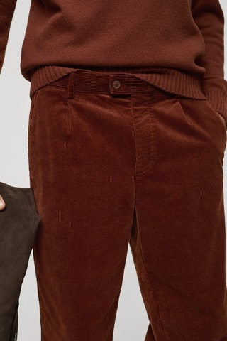 Pantalon velours côtelé pinces straight-fit - Rouge orangé