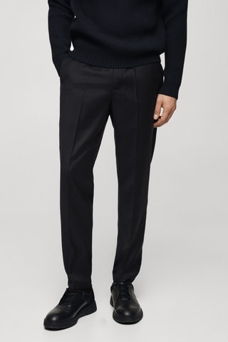 Pantalon laine mélangée cordon - Bleu nuit