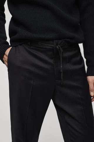 Pantalon laine mélangée cordon - Bleu nuit