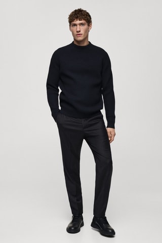 Pantalon laine mélangée cordon - Bleu nuit