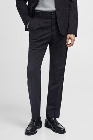 Pantalon costume laine slim-fit rayures - Bleu marine