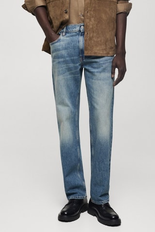 Jean straight-fit effet usé - Bleu