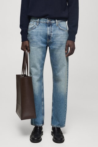 Jean straight-fit délavé clair déchirures - Bleu