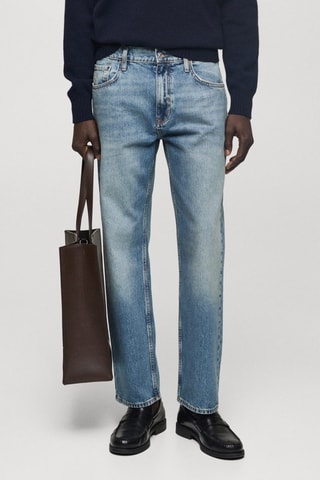 Jean straight-fit délavé clair déchirures - Bleu