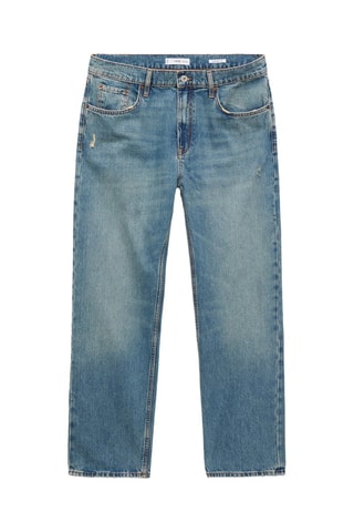 Jean straight-fit délavé clair déchirures - Bleu