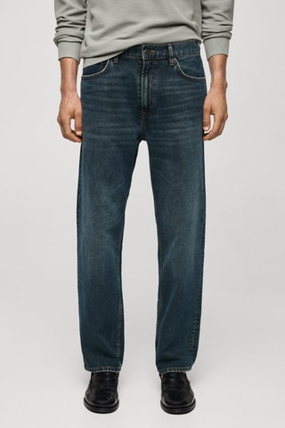 Jean straight-fit délavé foncé effet usé - Vert menthe