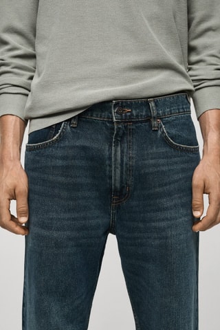 Jean straight-fit délavé foncé effet usé - Vert menthe