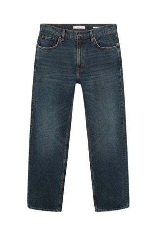 Jean straight-fit délavé foncé effet usé - Vert menthe