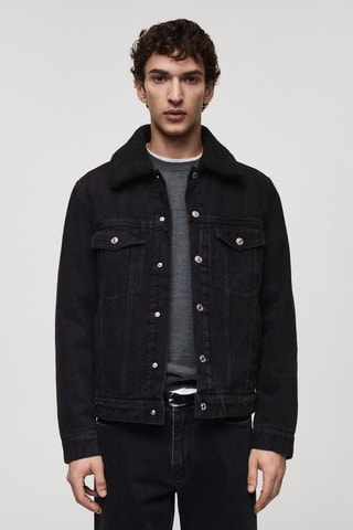Blouson en jean doublure imitation mouton retourné - Noir