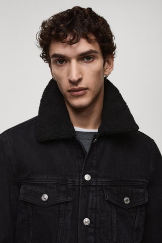 Blouson en jean doublure imitation mouton retourné - Noir