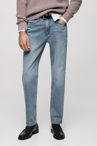 Jean regular-fit effet usé - Bleu pétrole