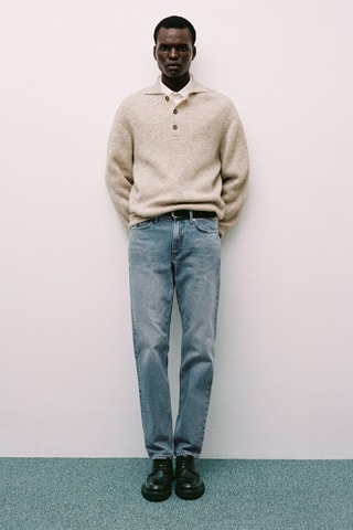 Jean regular-fit effet usé - Bleu pétrole