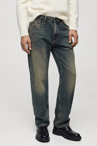 Jean straight-fit effet usé - Vert menthe