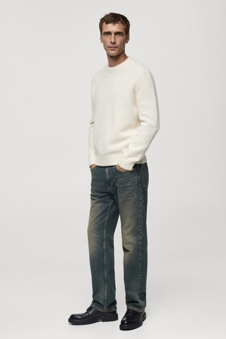 Jean straight-fit effet usé - Vert menthe