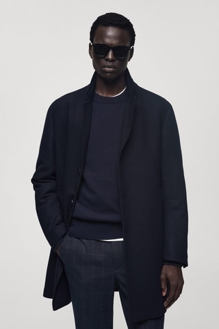 Manteau laine capuche intérieur matelassé - Bleu marine