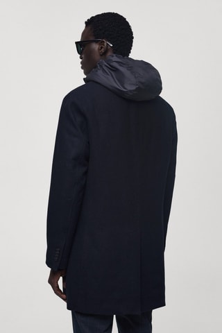 Manteau laine capuche intérieur matelassé - Bleu marine